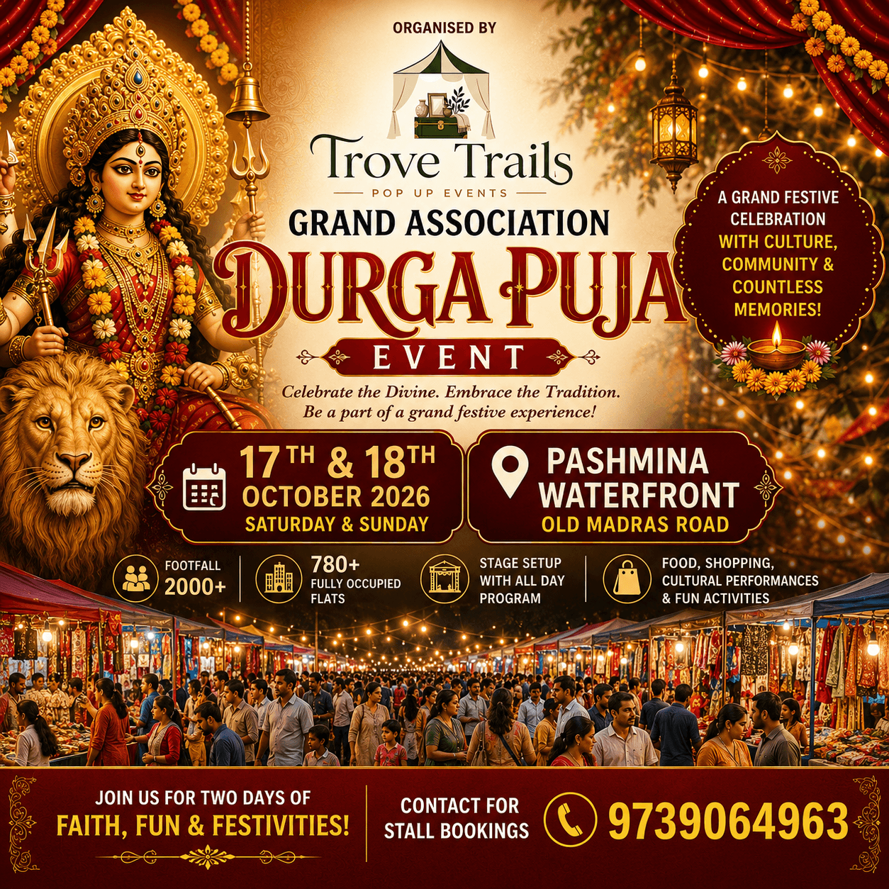 Official event poster for Durga Puja Association in Bangalore